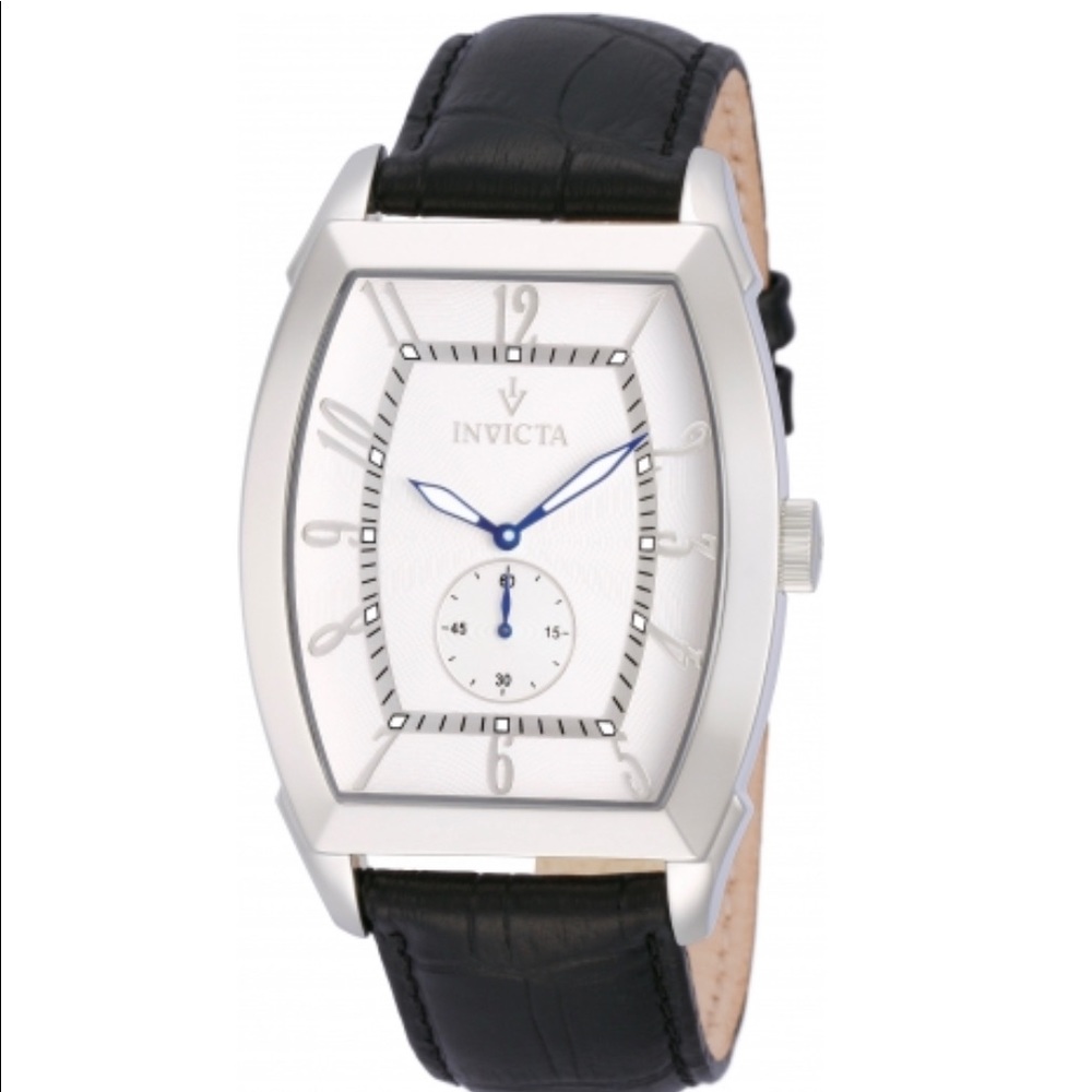 EUC Invicta 12208 men's Vintage silver textured dial black leather strap